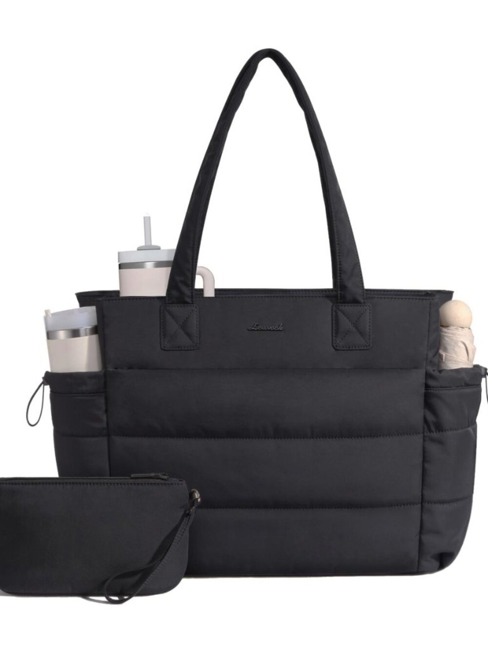 Tote Bag for Women with Giant Tumbler Holder Pocket, Puffer Work Travel Laptop